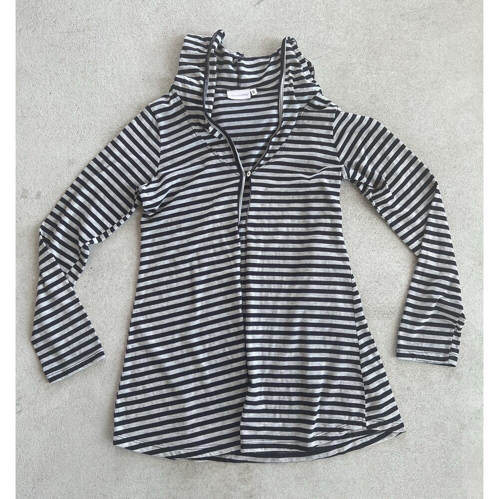 Soft Surroundings Open Front Cardigan Womens SZ Small Gray Striped long sleeves